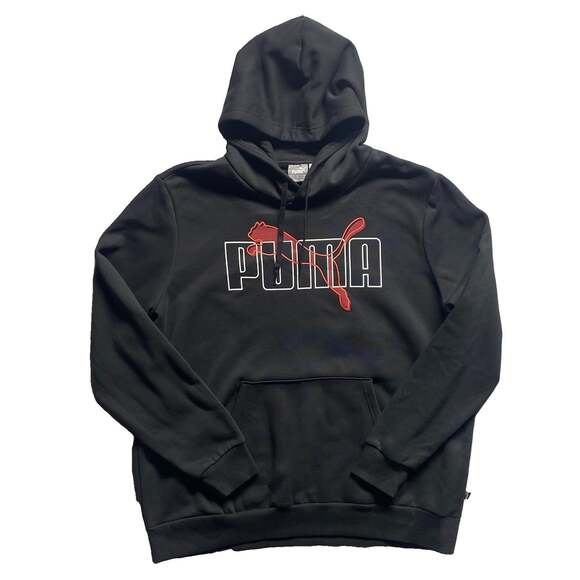 PUMA Other - PUMA Mens Black Graphic Logo Pullover Hoodie Fleece Pockets XXL